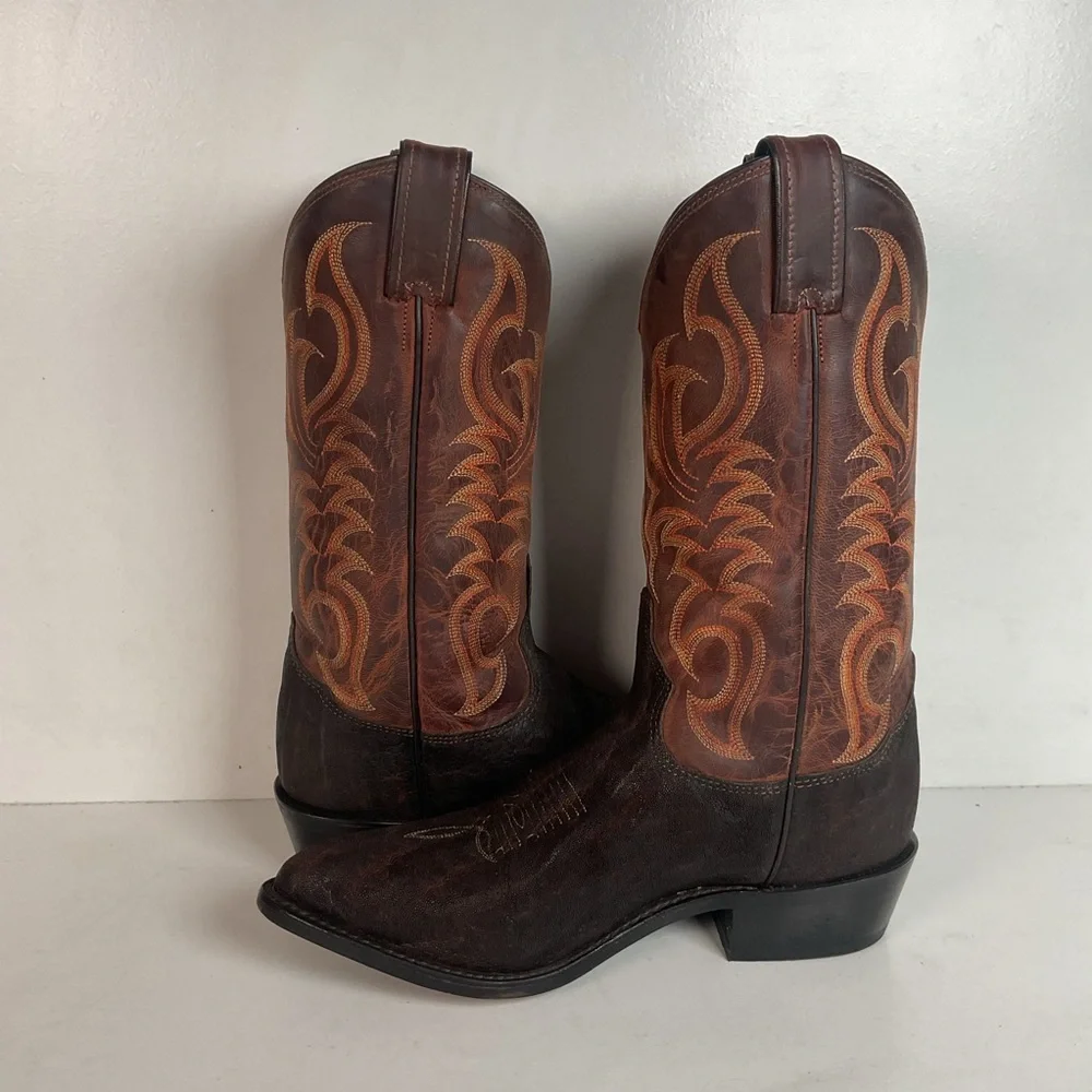Tony Lama Men’s Vintage Chocolate Cowboy Boots 8.5 D USA Made Exotic - Picture 13 of 16